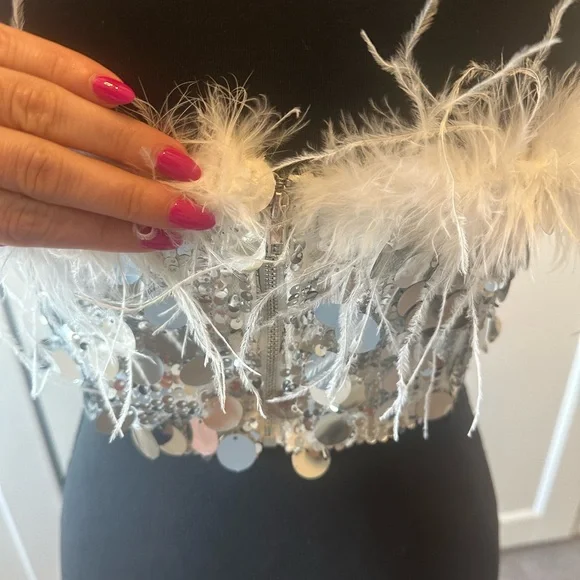 Silver Sequin Feather Tube Top - Picture 7 of 10